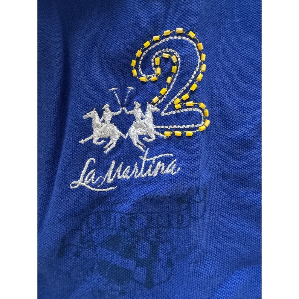 La Martina Sleeveless Polo Womens 2 Beaded Equestrian Royal Blue Excellent - Picture 2 of 5